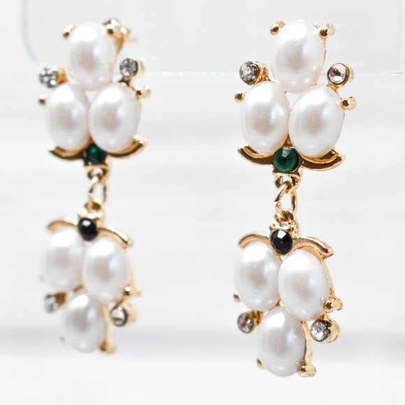 1.75" Drop Dangle Pearl Green/Dark Stone Earrings - Picture 5 of 13